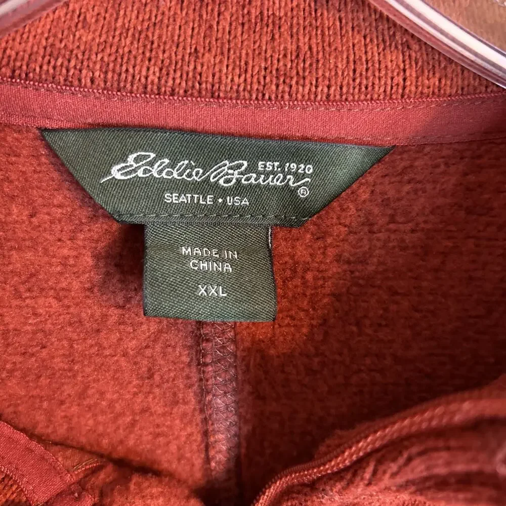 Eddie Bauer Mens 1/4 Zip Fleece Sweater Size XXL Orange Outdoor Hiking Camping